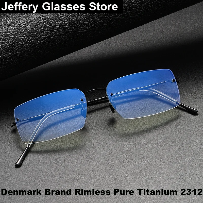 

Denmark Pure Titanium Rimless Glasses Frame Men Square Frameless Ultralight Designer Myopia Eyeglasses Prescription Spectacles