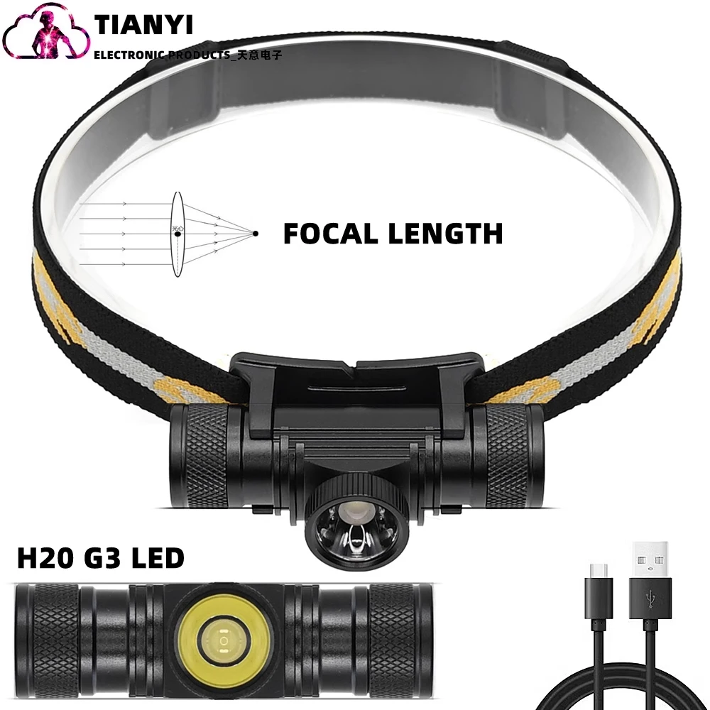 Oppladbar led-hodelykt usb-c ultrasterk vanntett 5 moduser_voghion.com