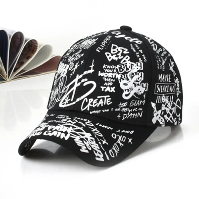 Tennis Caps Fashion Graffiti Printing Adjustable Letter Outdoor Cotton Shade Men Women Summer