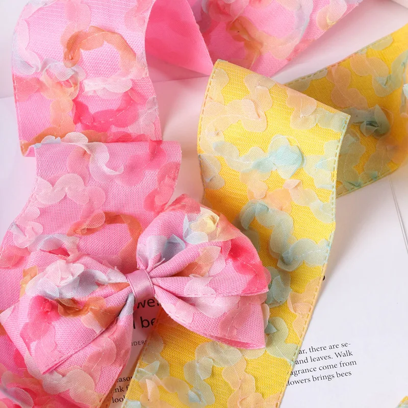 

Цветочная кружевная лента с 3D-вышивкой, красочная двухслойная Тюль-пачка из органзы, аксессуары для волос, одежда, ошейники для домашних животных, 7,2 см