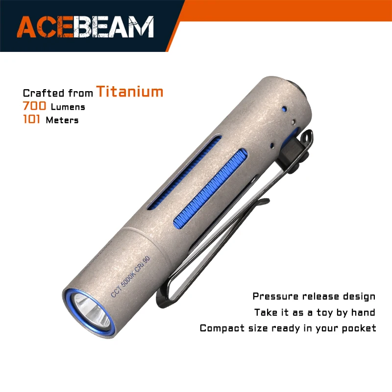 Acebeam titanium led flashlight rider rx 2 0 max 700 lumens edc aa