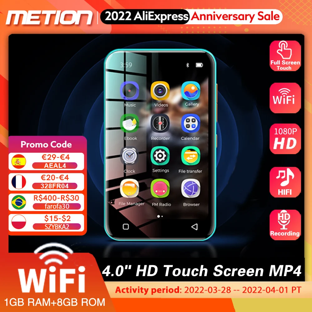 Высококачественный MP3-плеер с Bluetooth 4-дюймовый полноразмерный сенсорный экран