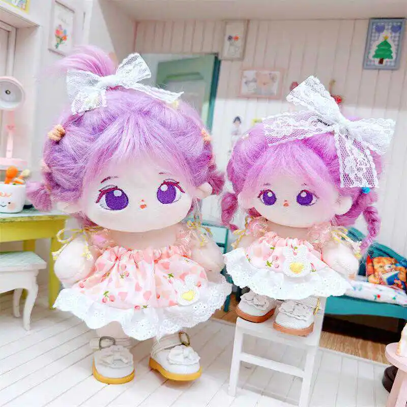 

10/20cm Kawaii Cherry Heart Dress White Bow Suit DIY Dress Up Idol Stuffed Plush Soft Naked Doll Clothes for Kids Girls Gifts