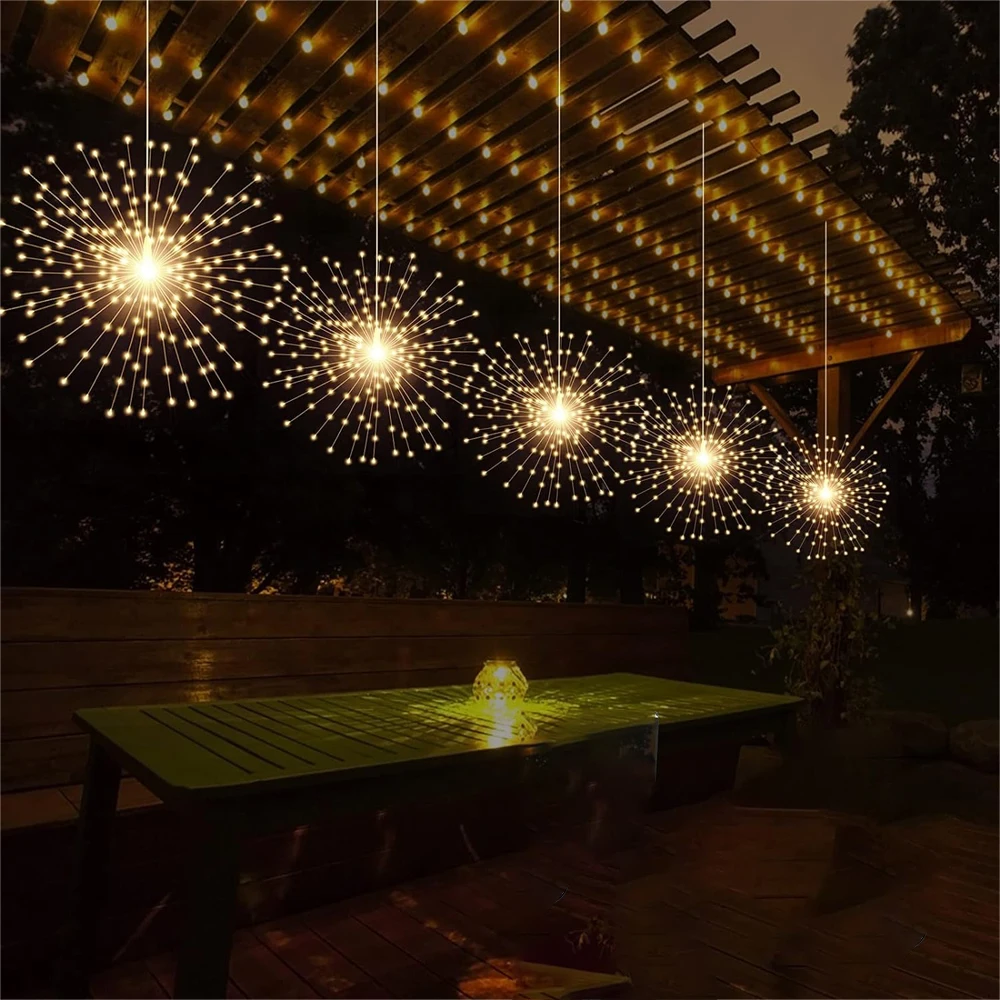 Solar Firework Light Suspended Starburst Sphere Lights 90/120/150/200 LED Fairy Light Outdoor Waterproof Garden Christmas Decor