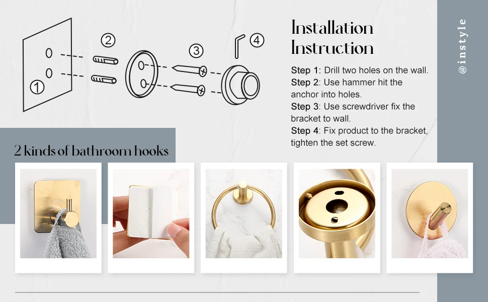 Description Picture 2 of item10 Pcs Matte Bathroom Hardware Set SUS304 Bathroom Hanger Set 16 in Hand Towel Bar Towel Holder Toilet Paper Holder Angled Hook