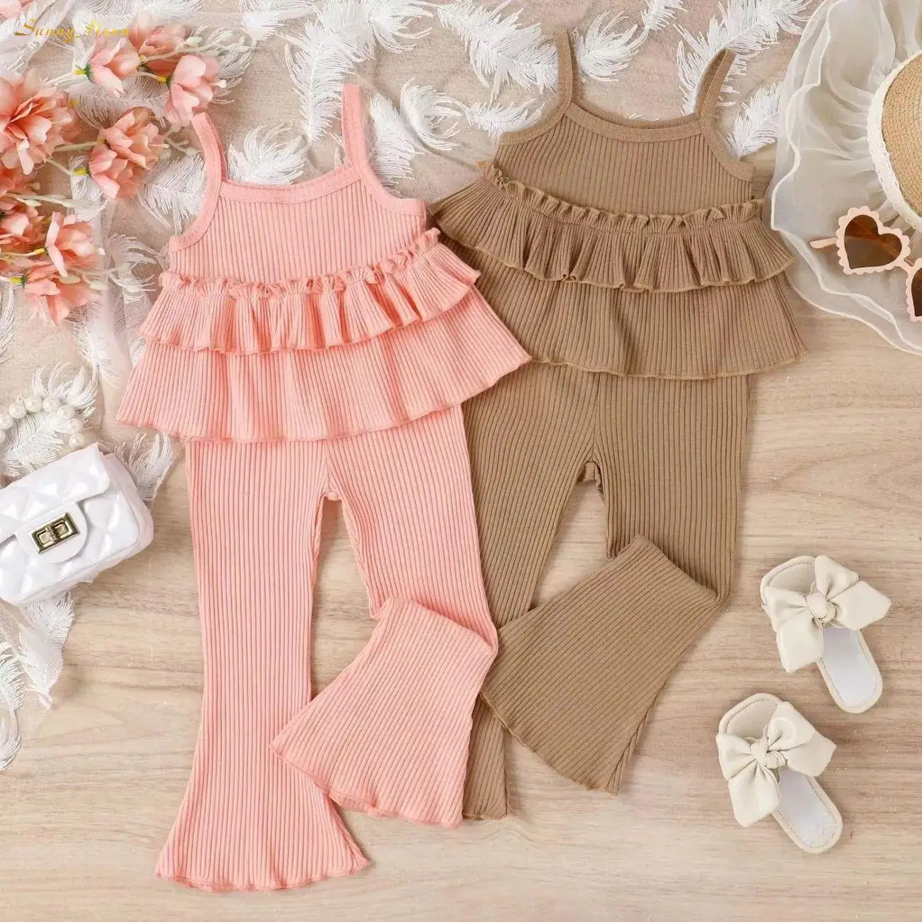 

Baby Girl Summer Pit Strip Cotton Sleeveless Halter ClothesSet Sleeveless Top+Pant 2pcs Infant Toddler Child Roupas Menina 1-10Y