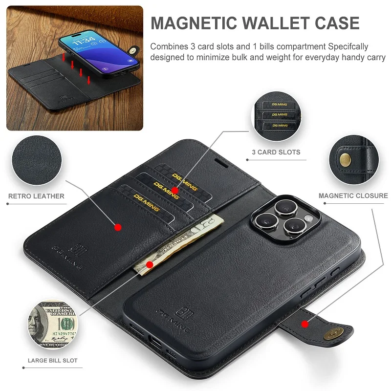 Magnetic Cowhide Phone Cover Card Slot Banknote Clip Folding Protective Case For iPhone 16 Pro Max 15 Pro Max 16E 14 13 12