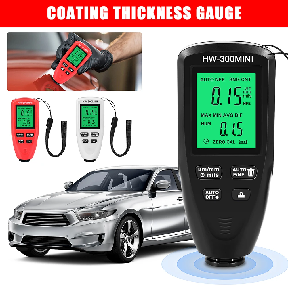 HW-300 Mini Coating Thickness Gauge Digital Automatic Film Thickness Meter Car Paint Coating Depth Gauge Tester
