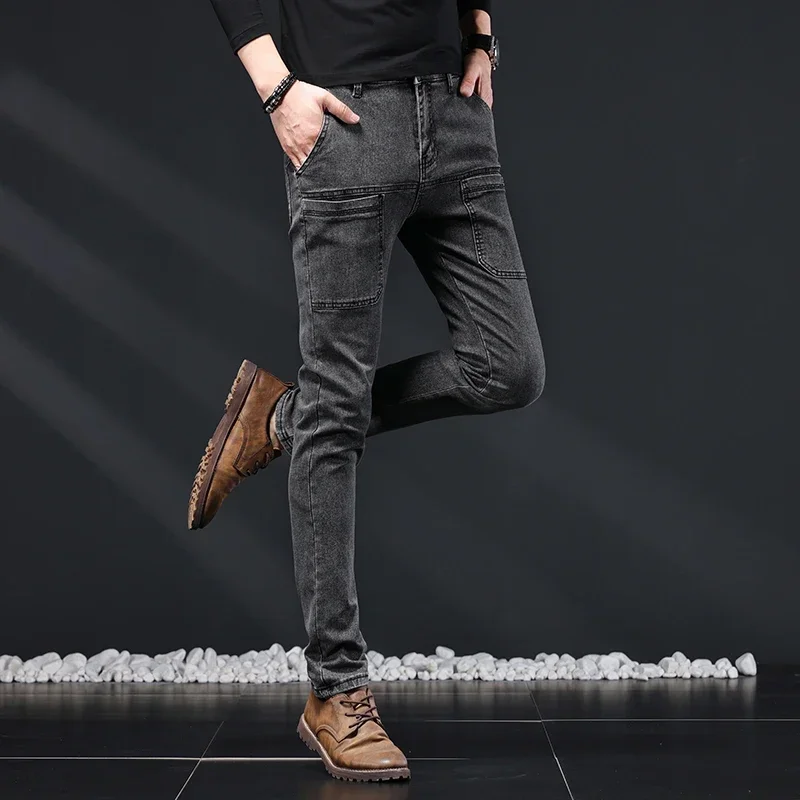 2024 New Men's Slim Jeans Stretch Skinny Multi Pocket Fashion Designer Denim Trousers Male Brand Clothes Pants Streetwear