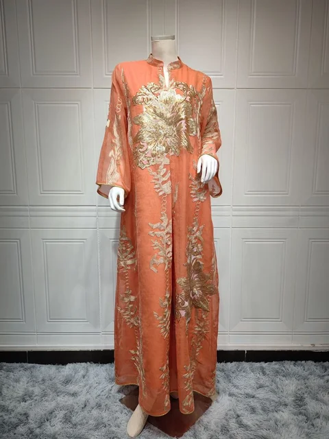 Moroccan Sequins Embroidered Kaftan Arabic Party Jalabiya Long Dress Caftan Women Islam Dubai Turkey Ramadan Green Abaya 2022 1