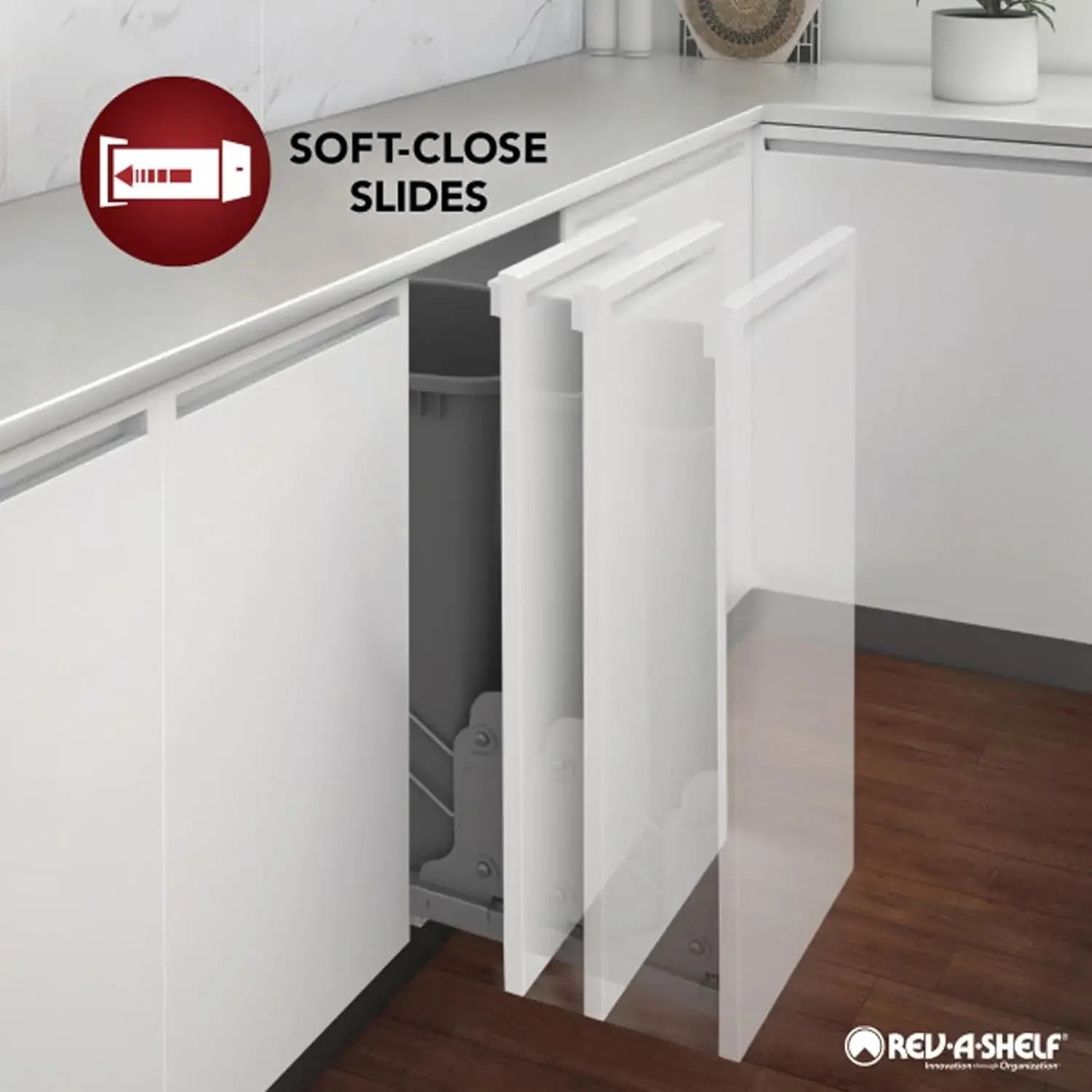 Double Pullout Under Cabinet Trash Can with Soft-Close, 50 Quart Garbage Bin for 18" x 1.5" Face Frame, Silver, 4WCTM-2150BBSCDM 4