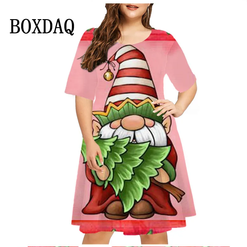 Sweet Cute Santa Claus Dress Christmas Print Women's Short Sleeve