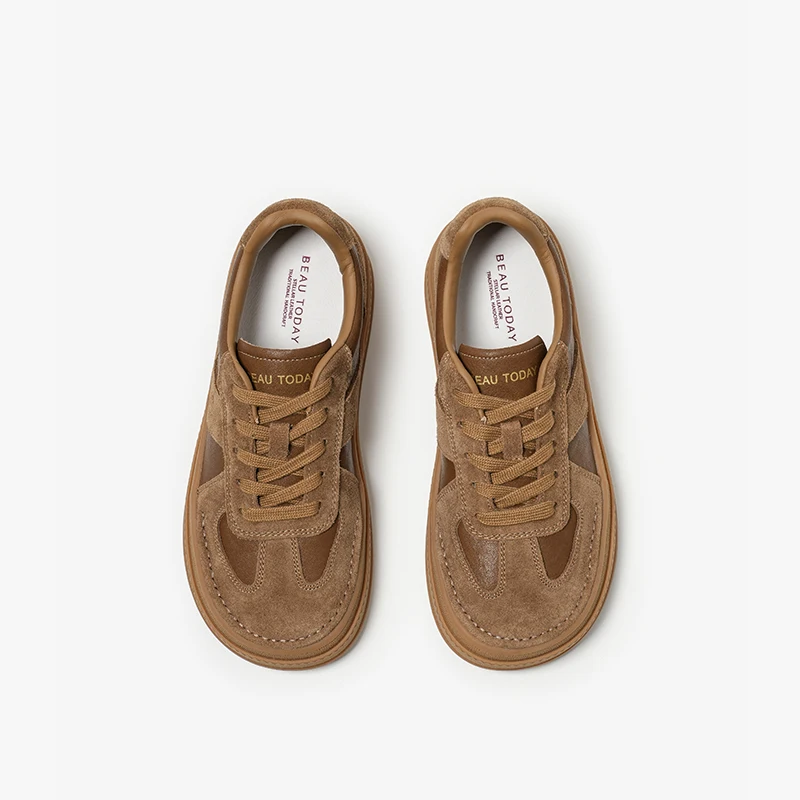 BEAUTODAY Casual Sneakers Women Cow Suede Split Leather Microfiber Patchwork Shoes Lace-up Female Traniers Handmade  29768 4