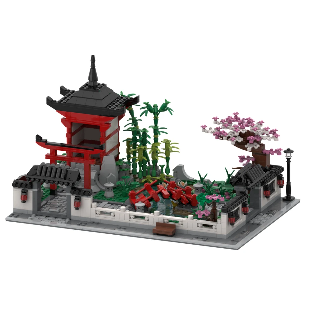 

MOC Architecture Japanese Style Villa Courtyard Garden Kit Town Street View Bricks Toys Building Blocks For Children Xmas Gifts