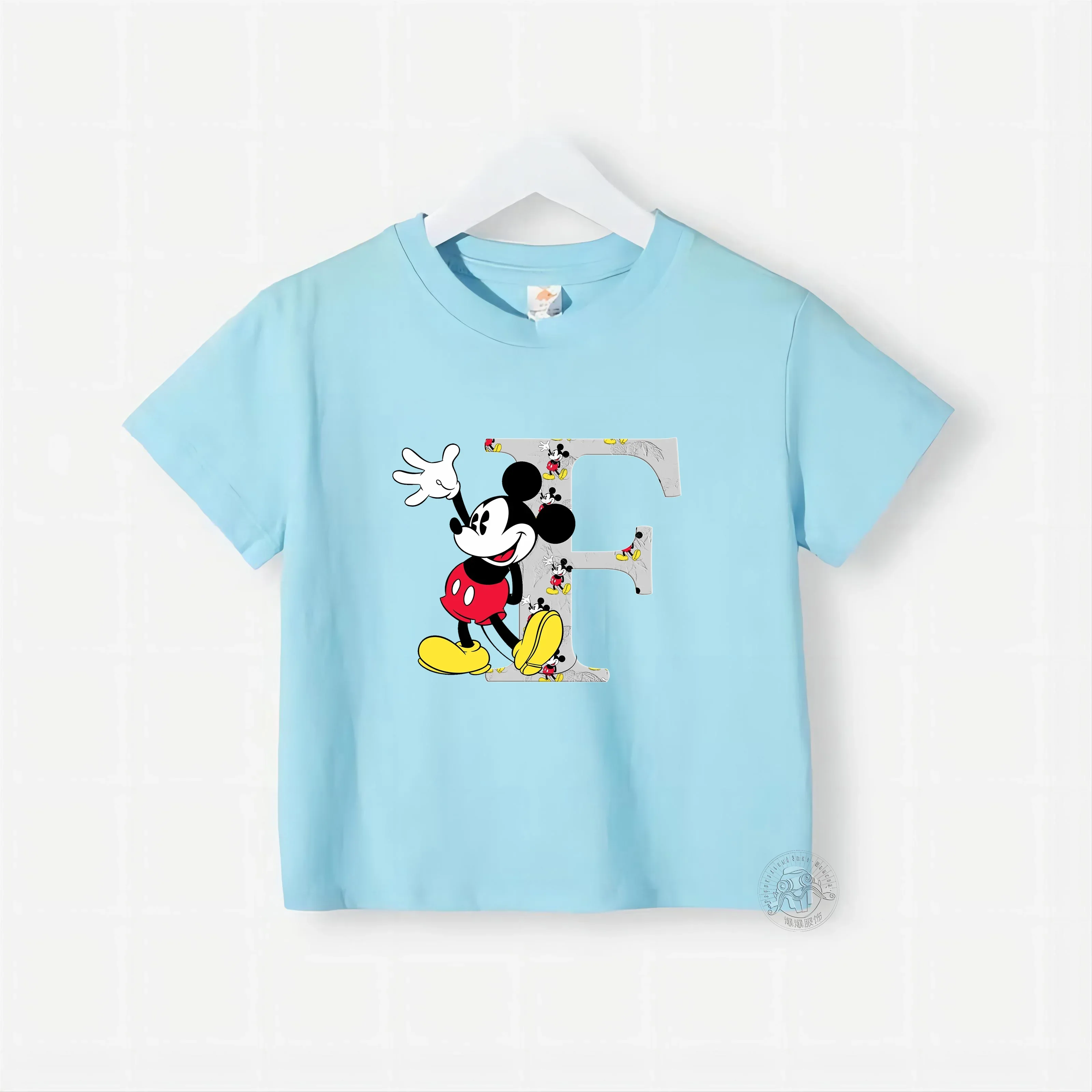 

Disney Mickey Minnie monogram Print Cotton T-shirt Comfortable crew neck Short sleeve top Boys Girls cotton T-shirt top