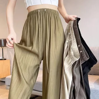 Home 15 2025 Summer Maternity Pleated Trousers Drawstring Waist Long Loose Casual Pregnant Woman Thin Cool Wide Legs Cotton Linen Pants