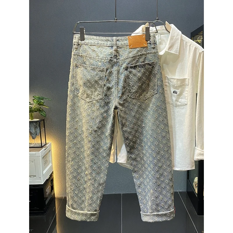 2024new high street jeans men's fashion fashion brand Korean style all-match casual street loose straight wide-leg pants