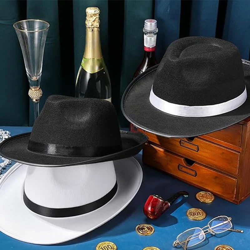 Men Cowboy Hat, Vintage Wide Brim Ribbon Jazz Hat Western Cap Party Hat for Cocktail
