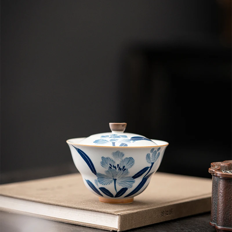 

Керамическая чаша с крышкой для чая, Расписанная вручную, с крышкой, чайник в стиле ретро, чайный сервиз Kung Fu, XH070