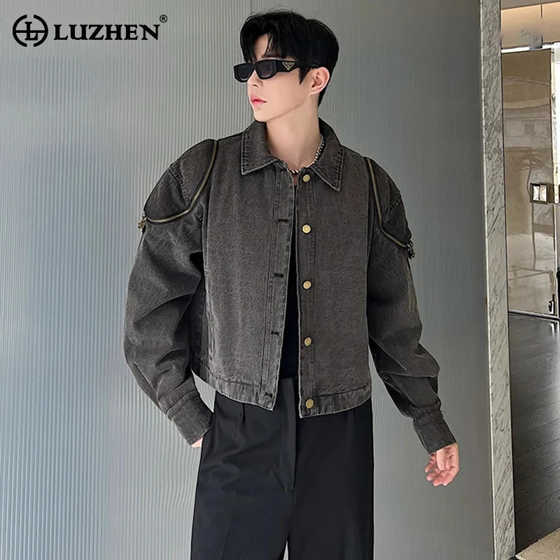 

LUZHEN нишевые новые модные куртки Дизайнерские джинсовые мужские Модные Винтажные потертые повседневные короткие пальто стильная Корейская Ретро верхняя одежда 0aeb4c
