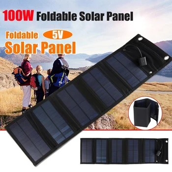 Caricatore Solare Pieghevole da 100W con Uscita USB 5V, Celle Solari Portatili per Ricarica Telefono, Casa, Campeggio, Escursionismo