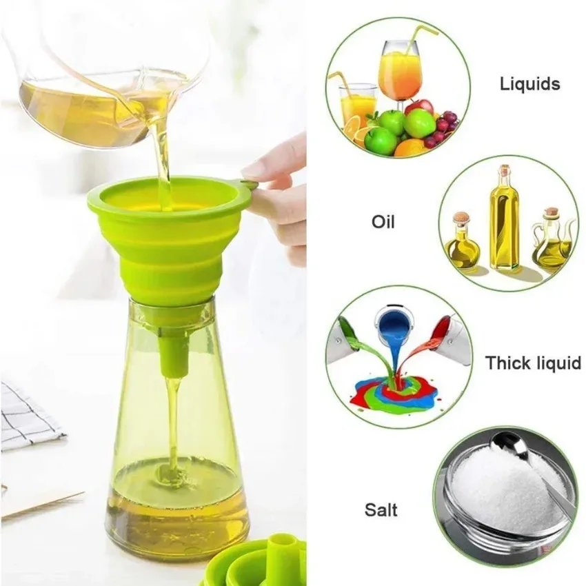 Description Picture 3 of item3 pc Silicone Collapsible Foldable Funnel Household Kitchen Cooking Tools Portable Wine Mini Portable Oil Pot Funnel