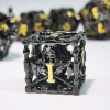 DnD Metal Dice Set - 7 Piece Zinc Alloy Polyhedral Dice, Yellow Patterned for RPG, Dungeons & Dragons Tabletop Games 2