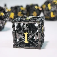 DnD Metal Dice Set - 7 Piece Zinc Alloy Polyhedral Dice, Yellow Patterned for RPG, Dungeons & Dragons Tabletop Games 2