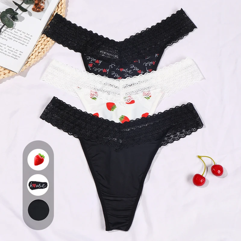 

Трусики для женщин, сексуальные стринги, удобные стринги с принтом клубники, женские трусики, женские трусы, нижнее белье