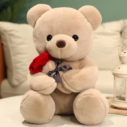 Romantic Kawaii Teddy Bear Plush Toy with Roses - Soft, Adorable Gift for Valentine's Day or Home Decor (Brown)