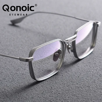 QONOIC 남성용 순수 티타늄 안경 프레임, 안티 블루 라이트, 반사 방지 안경, 브랜드 디자이너 안경, DLX125