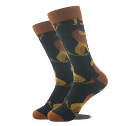 Men's Novelty Cotton Crew Socks - Fun Alien & Dinosaur Design (59)