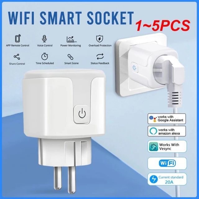 WiFi Smart Socket 20A Smart Plug WiFi Socket Power Monitor Remote Control  Works with Alaxa Google