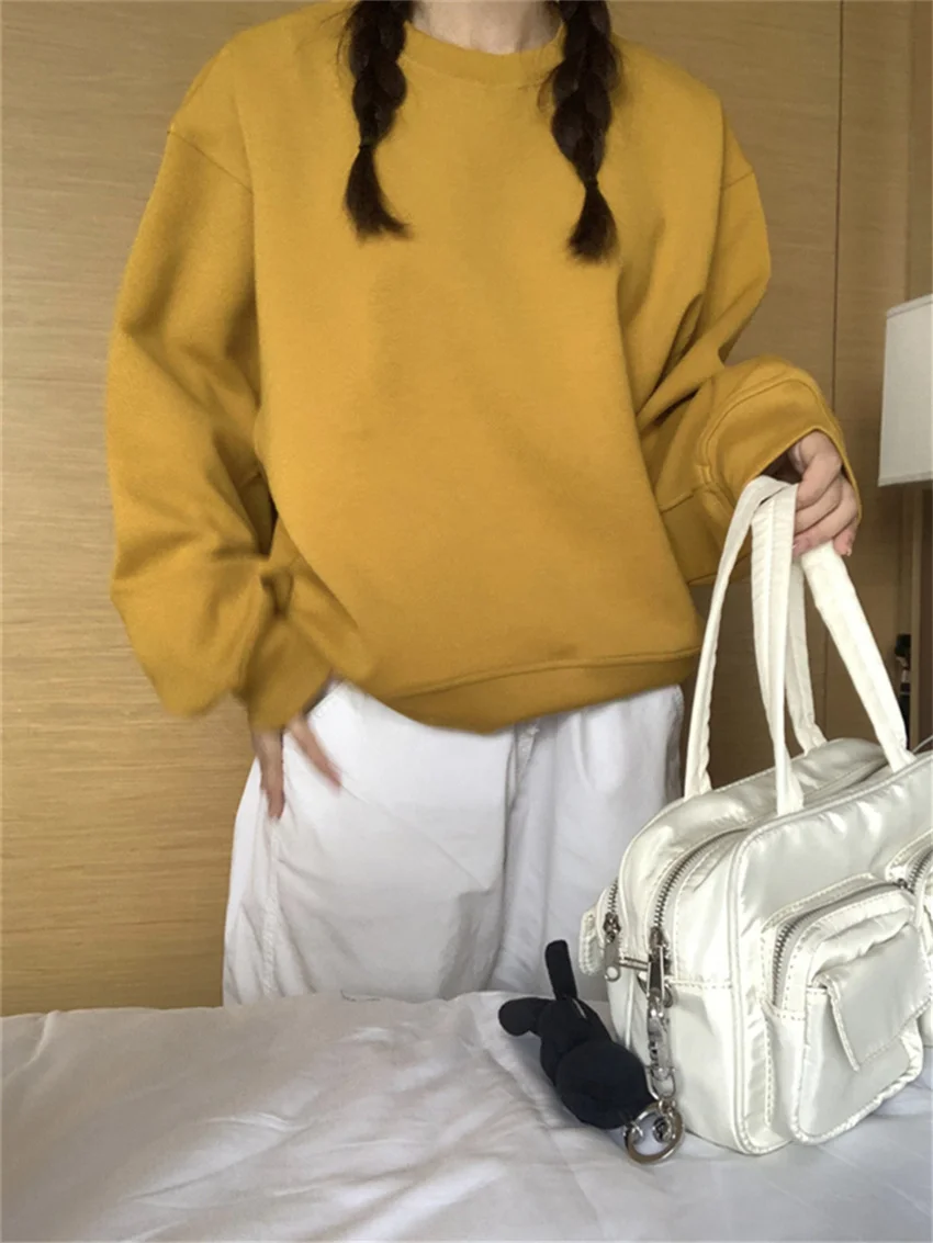 Arazooyi 2023 New Arrival Solid Sweatshirts Women Casual All Match Minimalist OL Preppy Style Loose Office Lady Daily