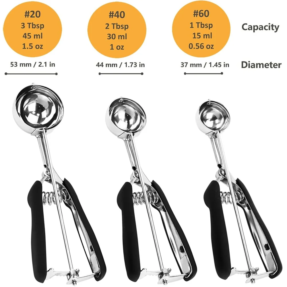Stainless Steel Ice Cream Scoop Baking Cookie Scoop Trigger Release Cookie Dough Scoop Anti-Slip Spring-Trip Kitchen Tool ice cream scoop