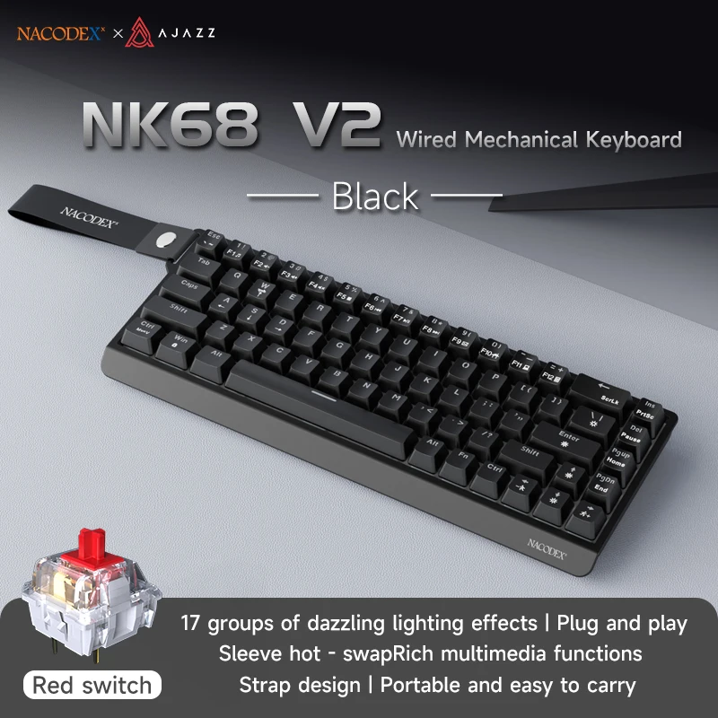 Yeni Ajazz NK68 V2 Mekanik Klavye Kablosuz Bluetooth/2.4G/Kablolu Üçlü Modlu Çalışırken Değiştirilebilir RGB Oyun Klavyesi Mac Windows PC