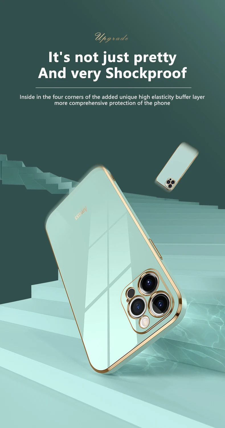 Custodia per telefono con bordo placcato quadrato per IPhone 15 11 12 13 14 Pro Max Mini Plus Custodia protettiva morbida in silicone tinta unita_voghion.com