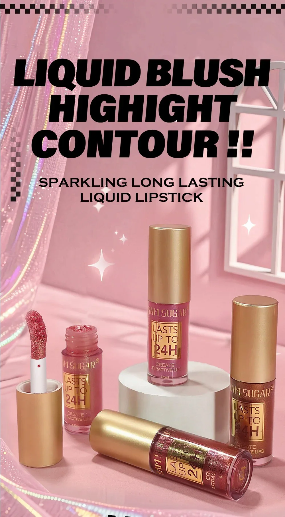 Description Picture 2 of item1PC Green Glitter Lip Glaze Waterproof Long Lasting Lip Gloss Bold & Intense Metallic Liquid Lipstick Pearlescent Tint Makeup