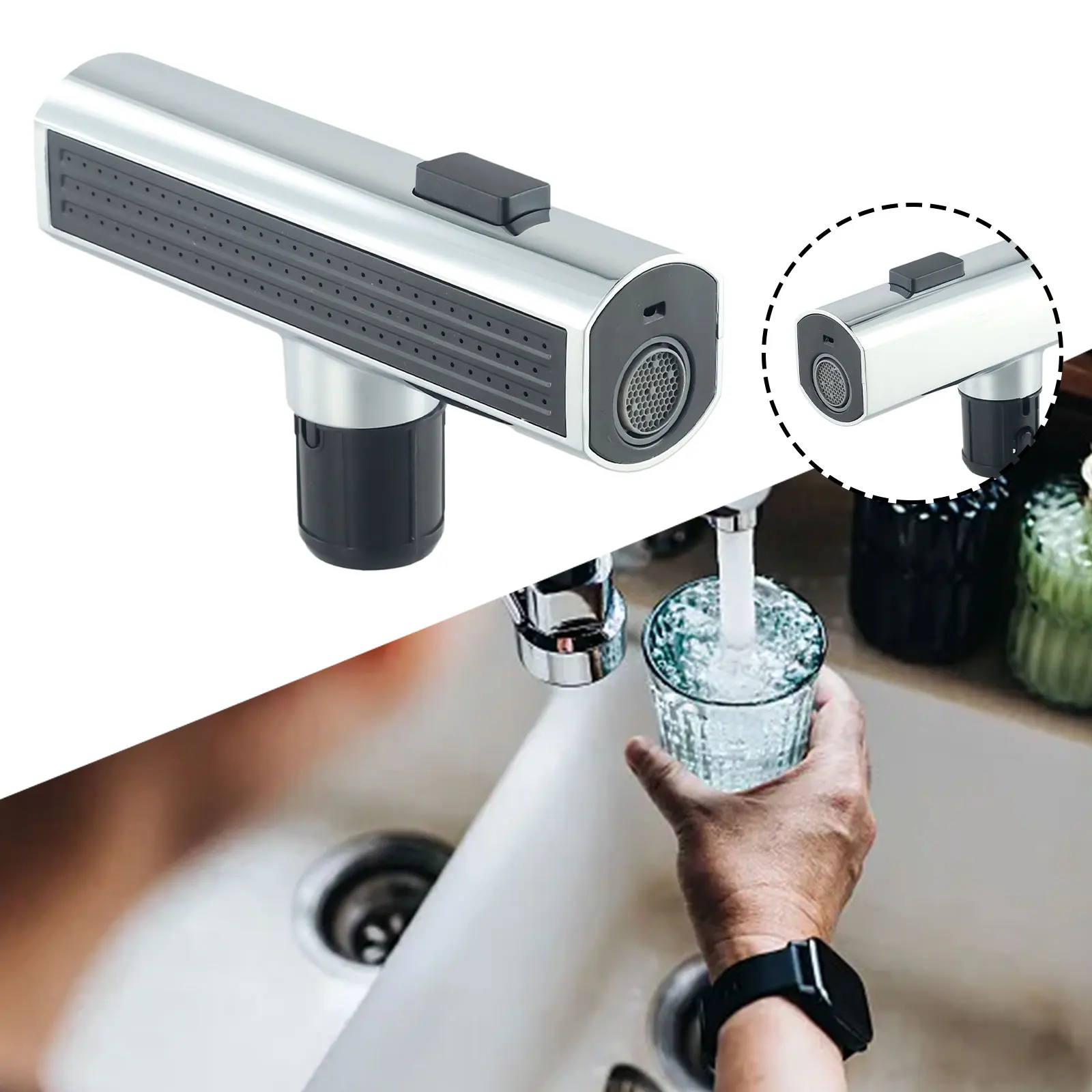 Kitchen Faucet 3-In-1 Pull-Out Faucet Waterfall Sprayer Head Sprayer Filter Diffuser Water Saving Nozzle Connector Mixer