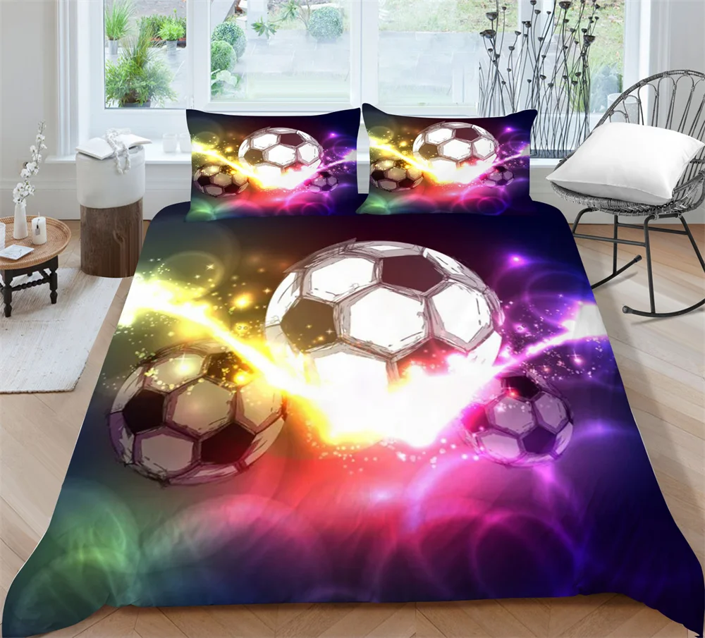 

3D Football Bedding Sets Twin Size Luxury Soccer Blue Duvet Cover Set Full Bed Set Kids Boy's Comforter Set King Queen