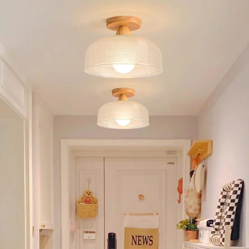 

Nordic Wooden ceiling lamp Frosted glass lamp Living room Aisle Bedroom Cloakroom Balcony Corridor lamps and lanterns