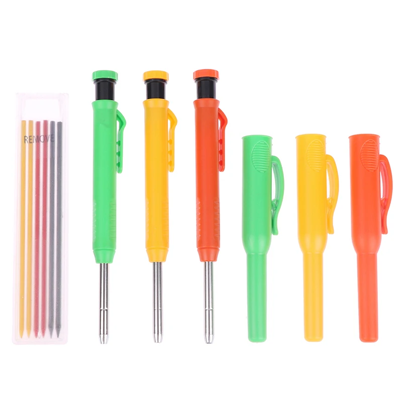 

Solid Carpenter Pencil Built-in Sharpener Mechanical Pencil Marking Tool 6 Refill Leads For Woodworking Architect New