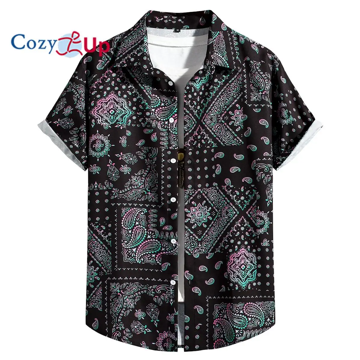 

Fashionable Men Short Sleeved Black Cashew Flower Shirt for Men Summer Shirt