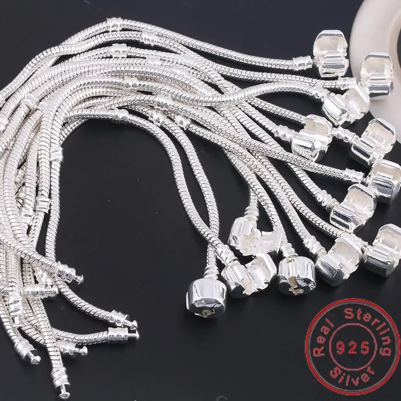 925 Sterling Silver Snake Bone Charm Bracelet Bangle Fine Jewelry for Women men Party DIY
