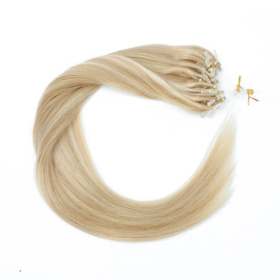1.0g/Strand Micro Loop Hair Extensions Straight Remy Hair Micro Link Extensions 100Pcs Bead Blond