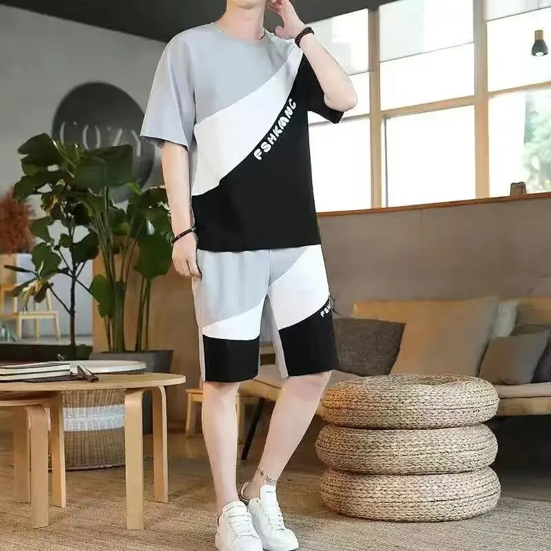 thumbnail image 1 of Conjuntos de hombre para gimnasio, ropa deportiva sin logotipo, conjunto de entrenamiento, camisetas, pantalones cortos, trajes para hombre, blanco, para exteriores, manga corta, holgado, tendencia 20, 1 of 5