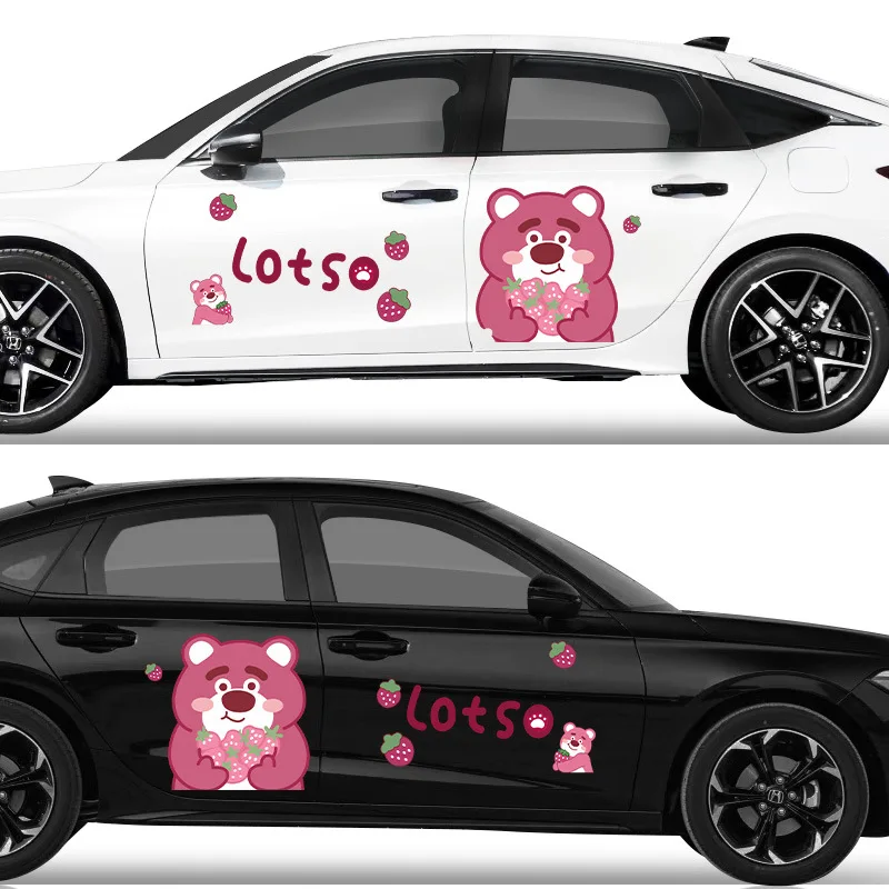 

Strawberry Bear Car Sticker Cute Cartoon Car Body Scratches Cover Sticker Strawberry Bear Car Decoration Decal.
