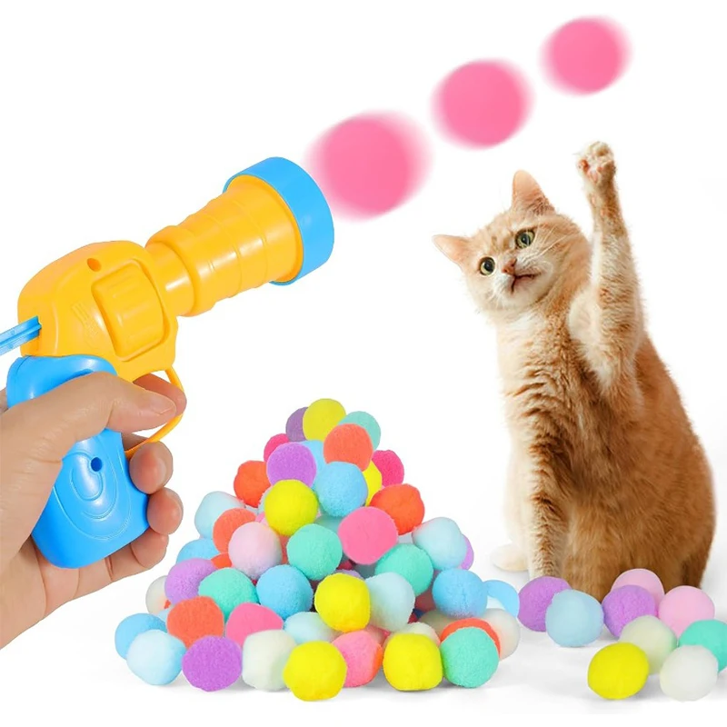 

Interactive Launch Training Cat Toys Creative Kittens Mini Pompoms Games Stretch Plush Ball Toys Cat Supplies Pet Accessories