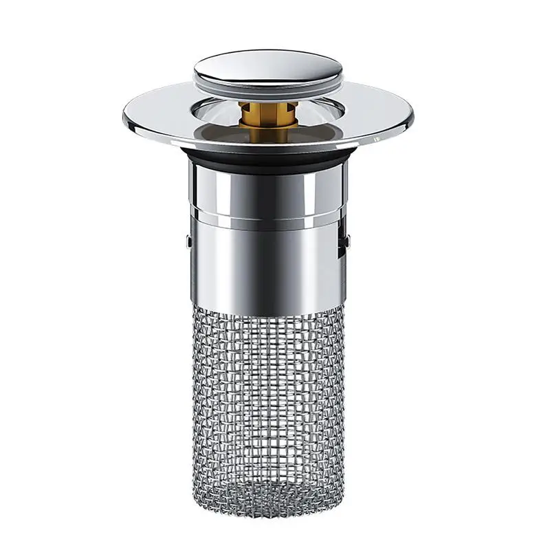 

Pop Up Drain Strainer With Basket Universal Stainless Steel Basin Bounce Core Filter Hair Catcher Sink Bathtub Stopper Tool