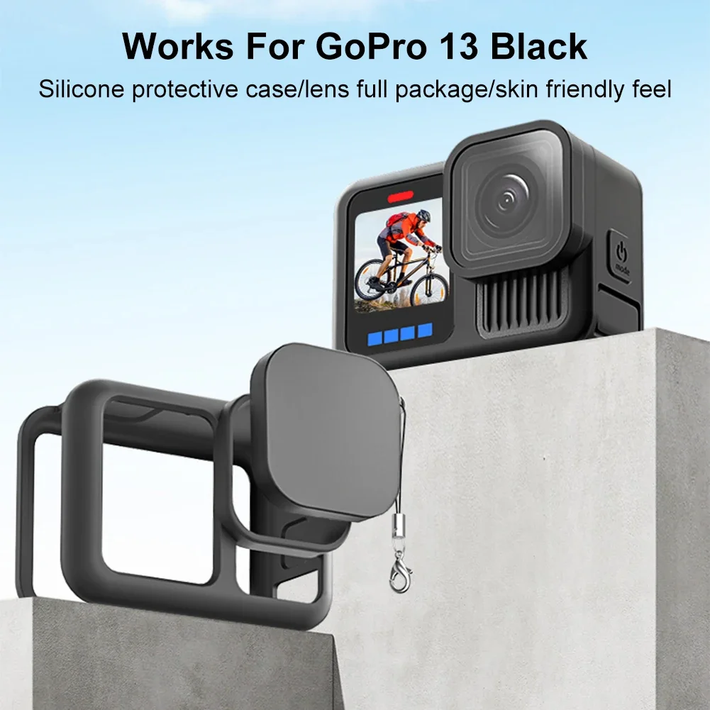 For GoPro 13 Silicone Case with Lens Cover & Lanyard Soft Sleeve Anti-Scratch Protective Housing Shell Protector for GoPro 13